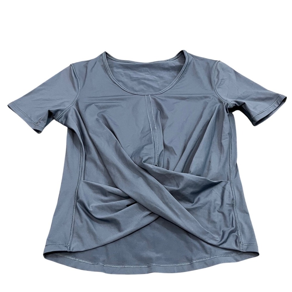 Lululemon Do The Daily Short Sleeve Top Sz S Code Blue crop cross front